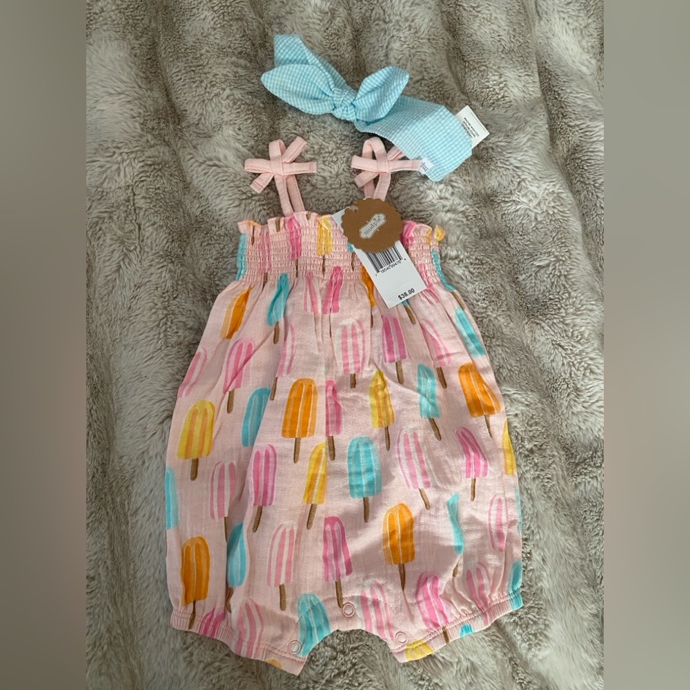 Mud Pie Pink Popsicle One Piece with Blue Headband